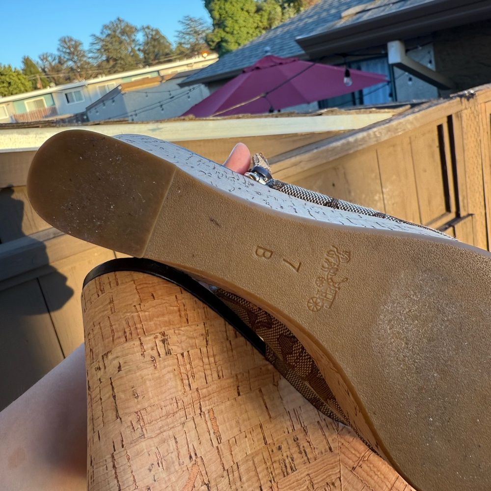 Coach Tan and Brown Slingback Wedges - Picture 2 of 10